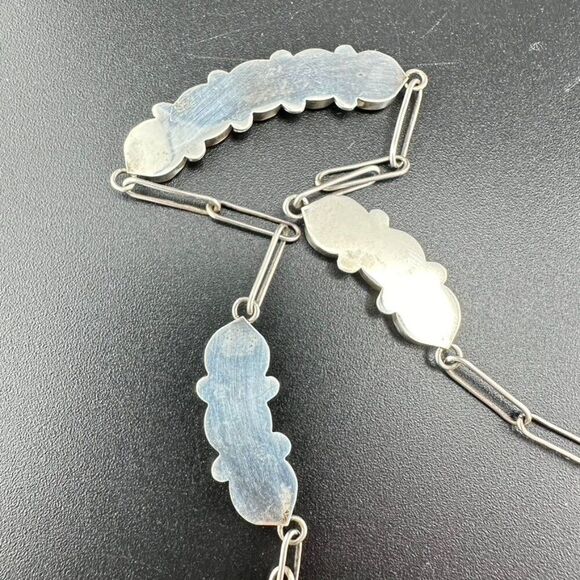 Vintage Zuni Sunface Sterling Silver Turquoise Inlay Sun Face Necklace - Picture 8 of 8